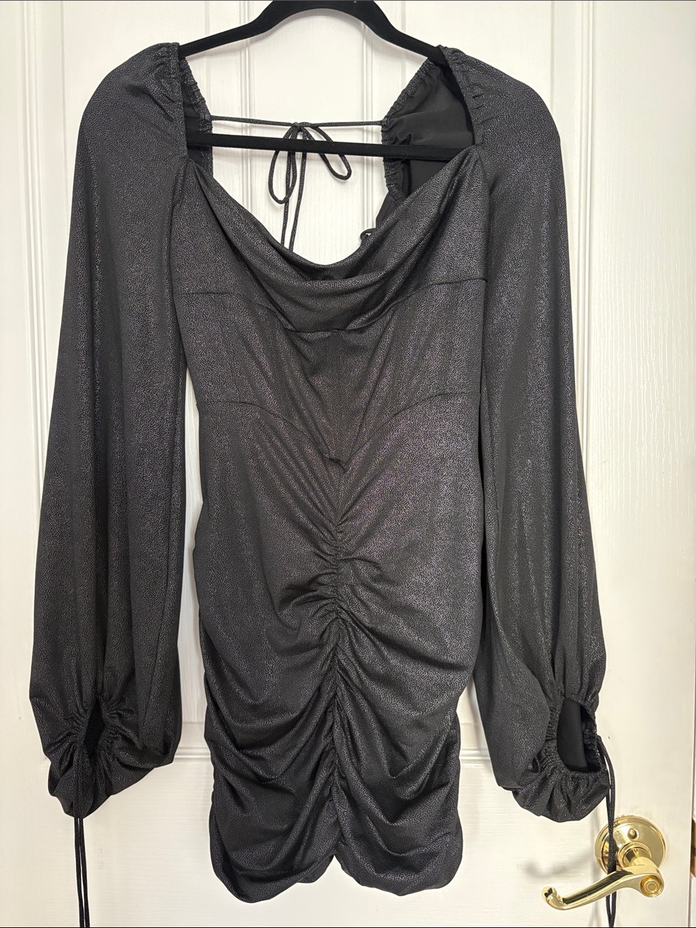 Lucy in the Sky Metallic Black Ruched Long-Sleeve Women’s Top